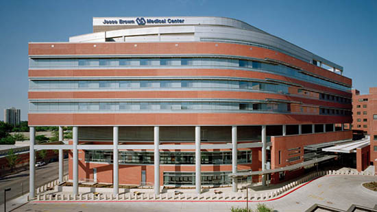 Exterior of the VA building in sunlight