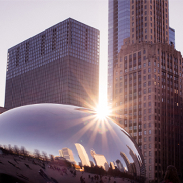 The reflective public sculpture Cloud Gate, popularly known as The Bean